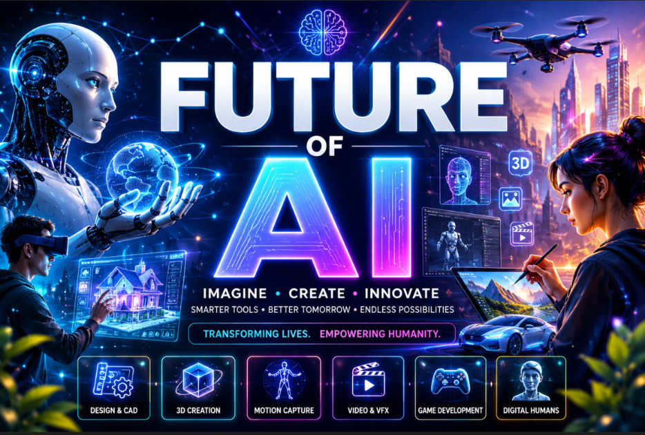 Future of AI concept showing artificial intelligence, robotics, and digital innovation